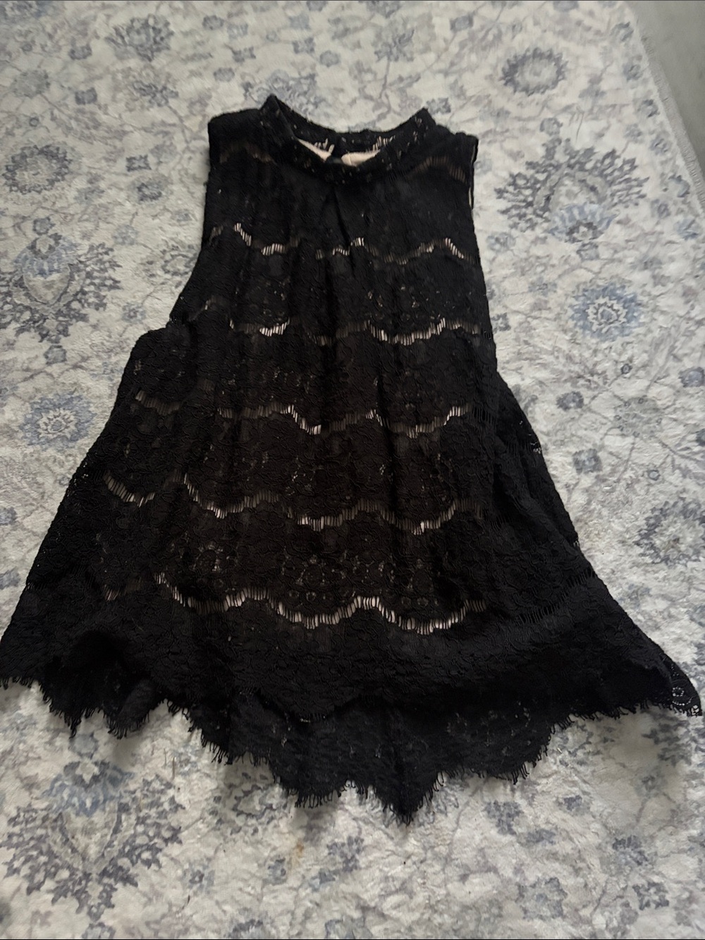 love, Fire Black Lace Sleeveless Mock Neck Top